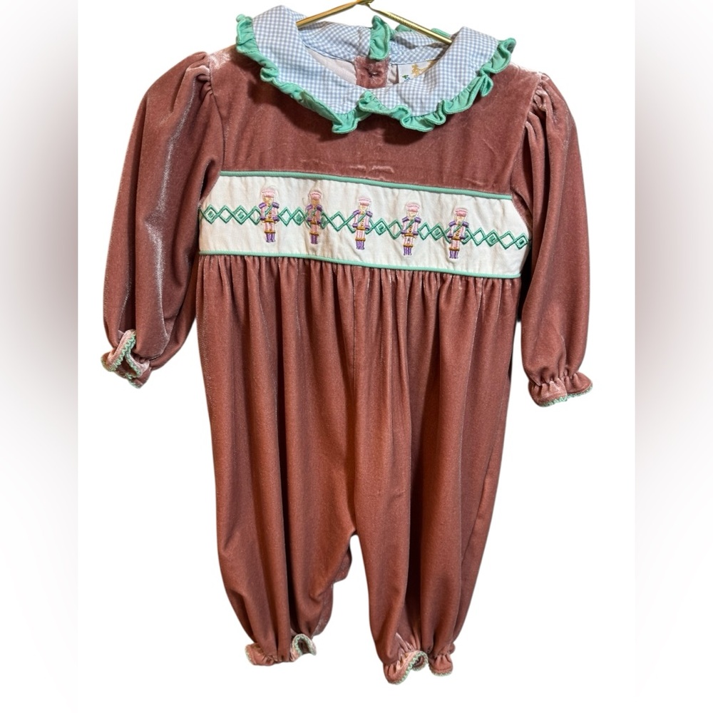 Busy Bees Smocks Nutcracker – 9M –Holiday Romper, Hand-Smocked Christmas Outfit